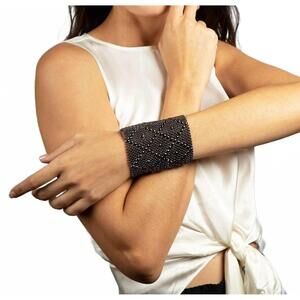 NEW SG LIQUID METAL women's diamond-pattern bracelet in black chrome finish